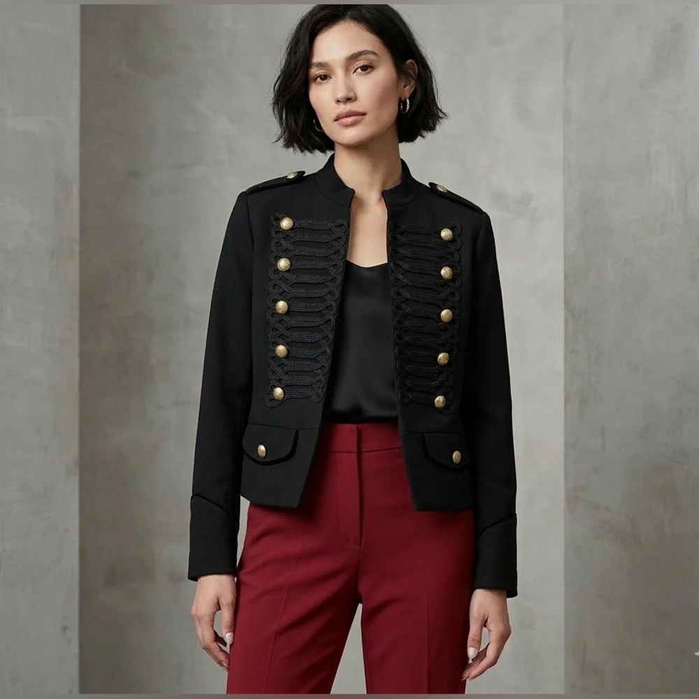 Vintage GAP Black Military Style Jacket Gold Detailed Buttons Band Leader Coat - Picture 2 of 8